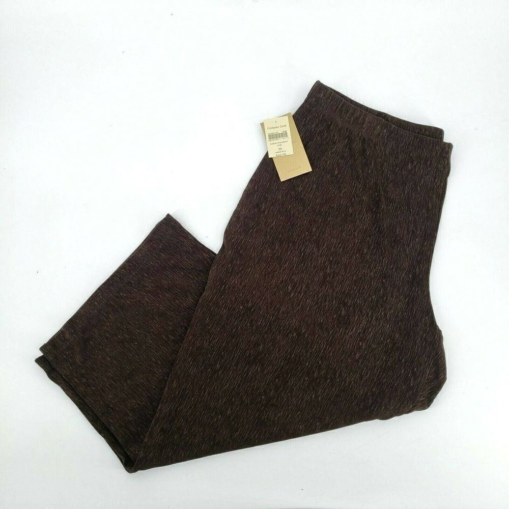 Coldwater Creek Crop Pants Slinky Crinkle Texture Travallure Brown 1X New‎
